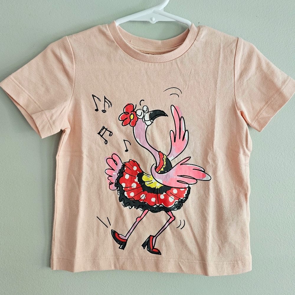 NWT Stella McCartney Kids Dancing Flamingo Tee - Peachy Pink